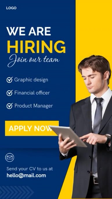 Blue Yellow Minimalist Hiring Instagram Reel template