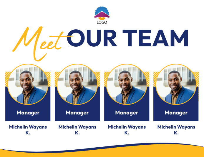 Blue yellow professional meet our team Template | PosterMyWall