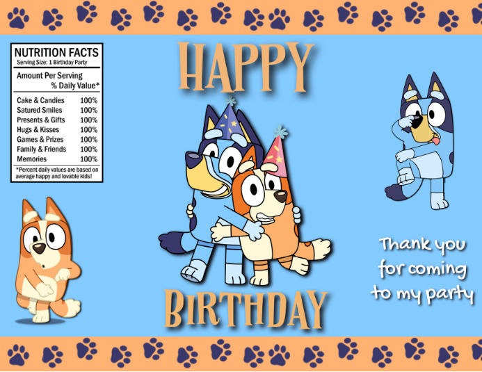 Bluey | Birthday | Chip Bag Template | PosterMyWall bluey-birthday-chip-bag-template-postermywall