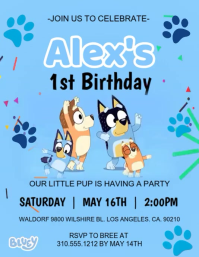 Bluey 1st Birthday Invite Video Рекламная листовка (US Letter) template