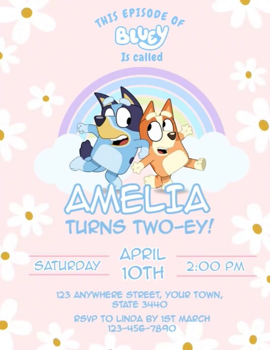 Bluey and Bingo Birthday Invitation Template Folheto (US Letter)