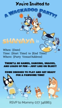 Bluey Birthday Invitation Visitenkarte template