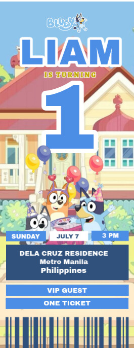 bluey Birthday Party Ticket invitation Door Hanger template