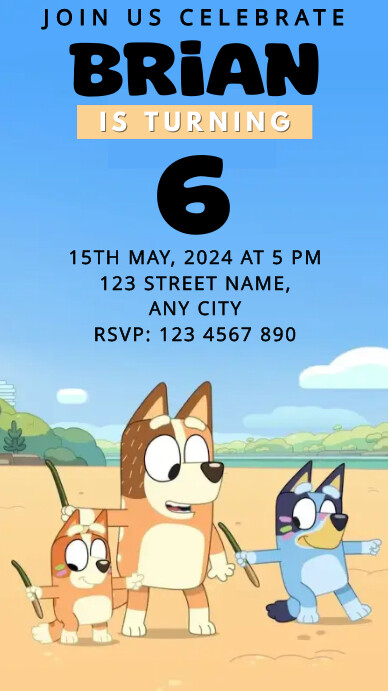 Bluey Kids Birth Digital Display (9:16) Template | PosterMyWall