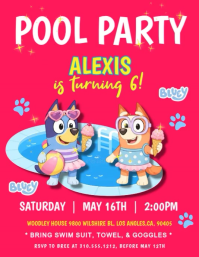 Bluey Pool Party Invite Løbeseddel (US Letter) template