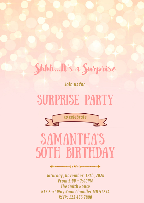 Blush bokeh theme invitation A6 template