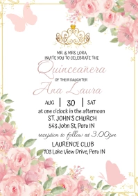 Blush Floral Rose Gold Butterfly Quinceańera A5 template