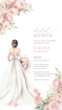 Blush peonies wedding gown invitation174-6B Digital Display (9:16) template