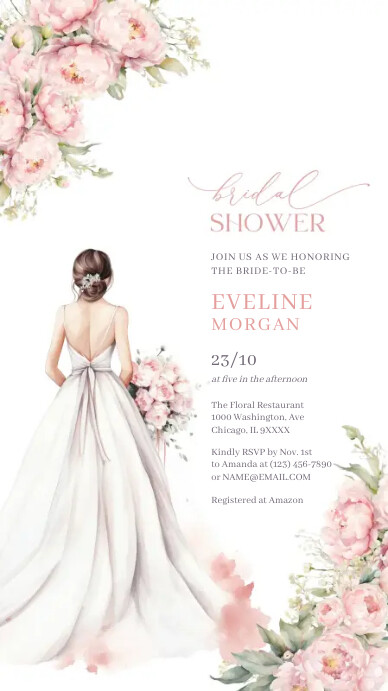 bridal shower wedding dress invitations Amazon.com: Floral Wedding Dress Bridal Shower Invitation, Here comes the bride : Home & Kitchen