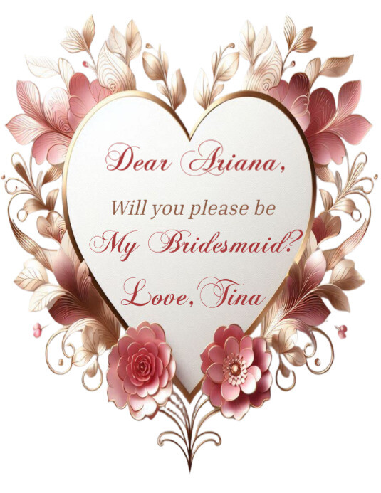 Blush Pink Floral Heart Shaped Bridesmaid Proposal Card Template Folheto (US Letter)