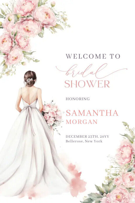 Blush pink flowers wedding gown bridal shower Template | PosterMyWall Blush pink flowers wedding gown bridal shower Template | PosterMyWall
