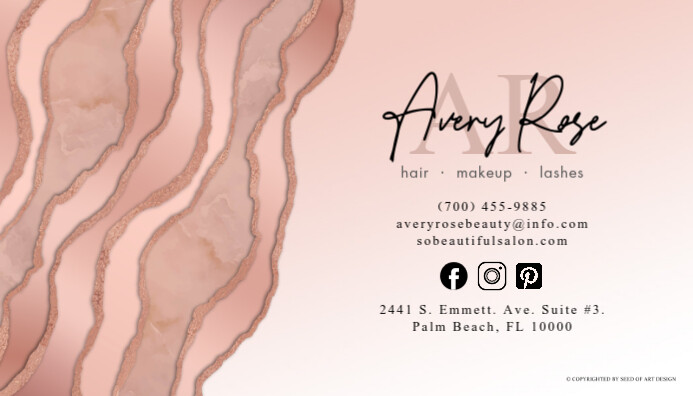 Blush Rose Gold Agate Marble Beauty Salon Gradient Business Card template