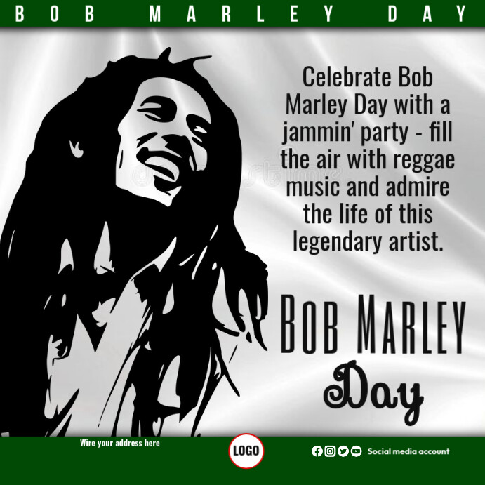 Bob Marley Day โพสต์บน Instagram template