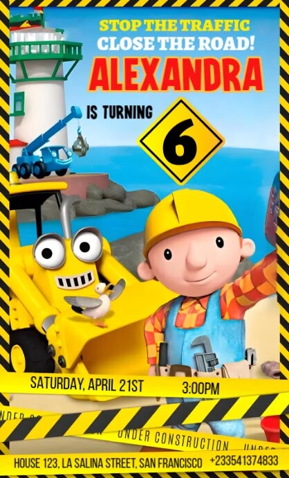 Bob the Builder Birthday Invitation US Legal template