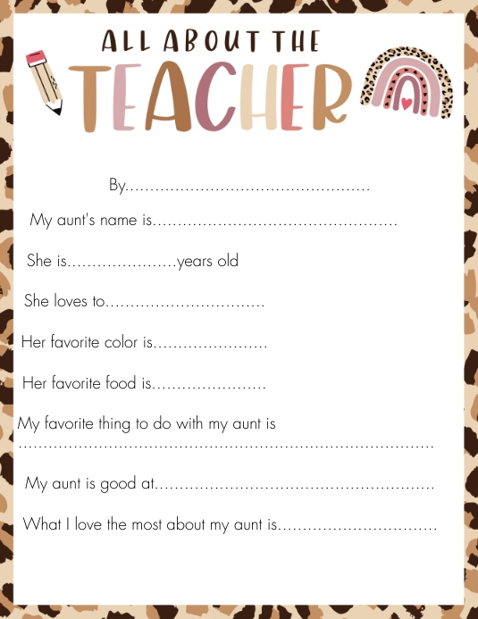 All About Me Template Teacher