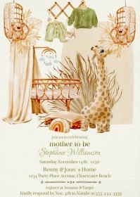 Boho Baby Boy Shower Invitation A6 template