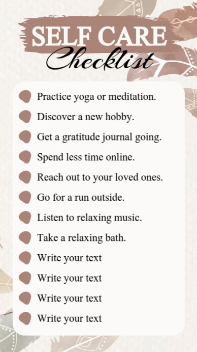 Boho List-based Self-care Checklist Digital Display (9:16) template