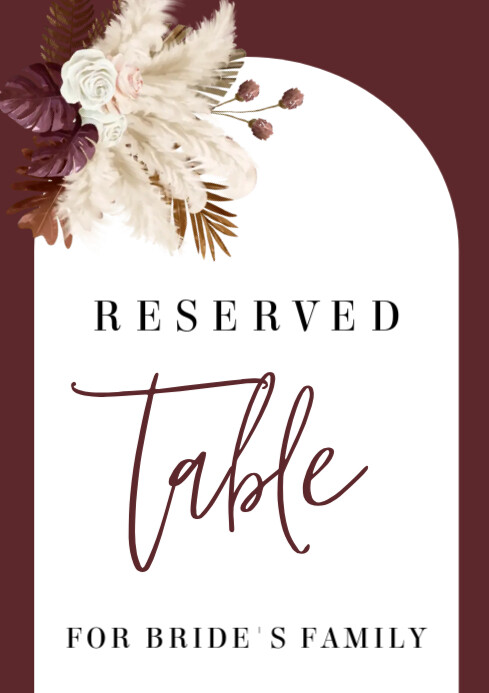 Boho Modern & Minimal Reserved Table Signs For Bride's Family A4 template