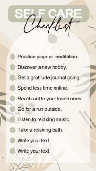 Boho Modern & Minimal Self-care Checklist Digital Display (9:16) template