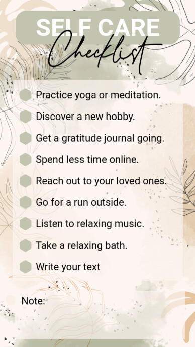 Boho Modern & Minimal Self-care Checklist Digital Display (9:16) template
