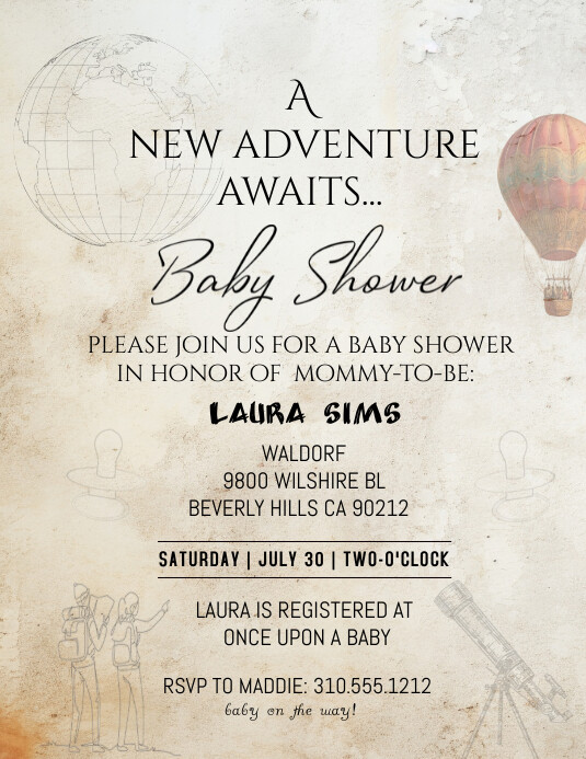 Boho New Adventure Awaits Baby Shower Template Flyer (US Letter)
