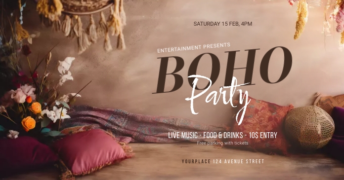 Boho Party event promo template Facebook 共享图片