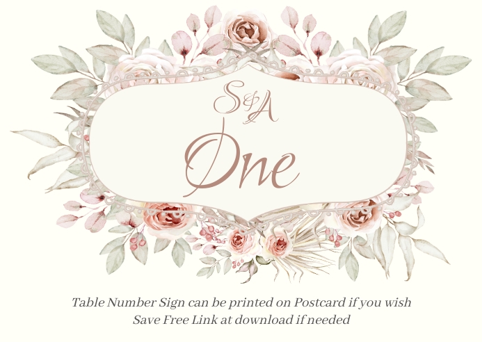 Boho Table Number Template ไปรษณียบัตร