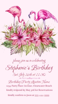 Boho Women's Summer Flamingo Birthday Invitat Instagram Story template