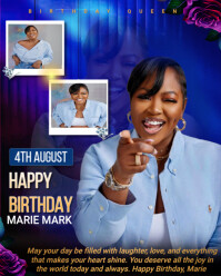 Bold & Elegant Birthday Queen Flyer Template – Blue & Gold Theme Instagram Portrait