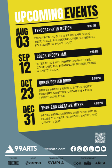 Bold Arts & Design Events Poster Creative Calendar Layout Cartaz template