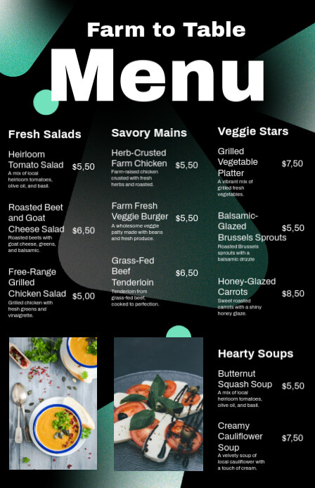 Bold Gradient Farm to Table Food Menu Template (Half Page Wide)