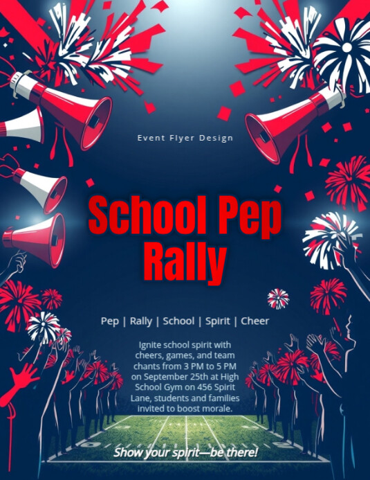 Bold Red Energetic Team School Pep Rally Flyer Design Template ...