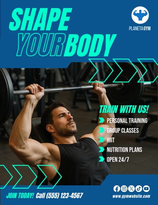 Bold Teal & Blue Gym Training Flyer With Animation (Us Letter) Template ...