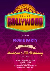 Bollywood party birthday Invitation A6 template