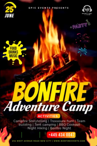 Bonfire Adventure Camp event camping invitation campfire social media flame video background animate Poster template
