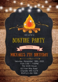 Bonfire birthday party invitation A6 template