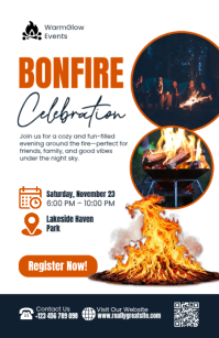 Bonfire Celebration — Outdoor Night Party Flyer | Editable Template Half Page Wide