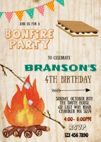 Bonfire s'more birthday party invitation A6 template