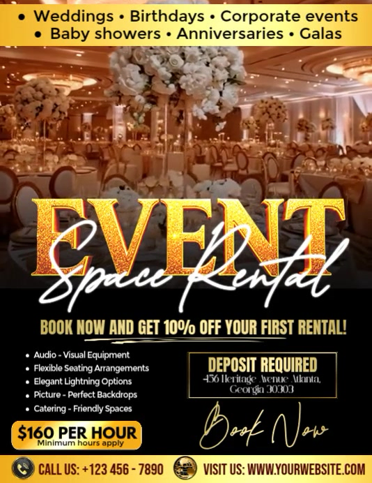 Black Event Space Rental Flyers Template | PosterMyWall