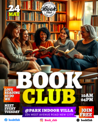 Book reading club literature group society invitation advertisement online poster flyer template Instagram Portrait