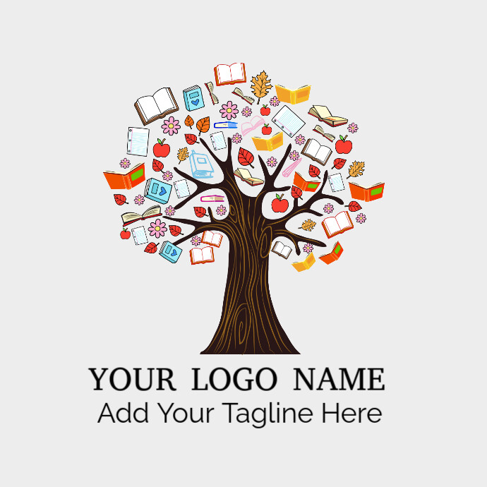 Book Tree Reading, Color Book Knowledge Tree Illustration, Tree Illustration With Books, Color Splas Logo template