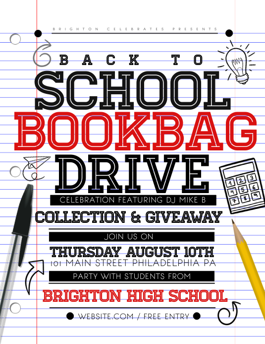 Bookbag drive Folheto (US Letter) template