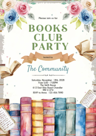 Books theme party invitation A6 template