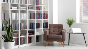 Bookshelf indoor library zoom virtual background Digitalt display (16:9) template
