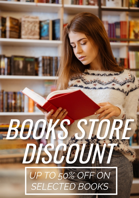 Bookstore's Discount Ad with Book Lover A2 template