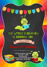 Bookworms Birthday Invitation A6 template