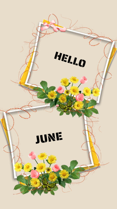 border yellow flower hello june instagram Template | PosterMyWall
