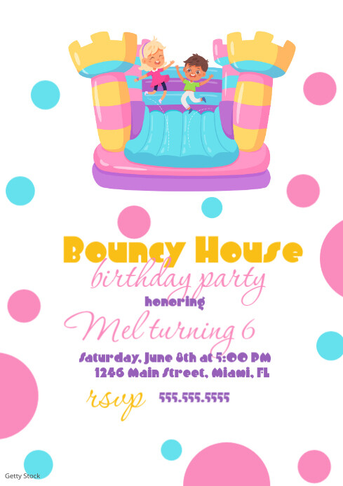 Bounce House Birthday Party Invitations A4 template