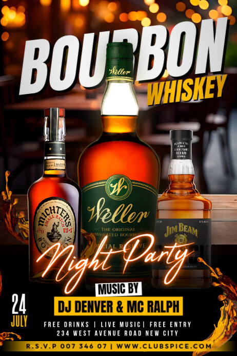 Bourbon whiskey tasting event festival music concert invitation flyer template โปสเตอร์