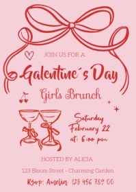 bow Galentines Brunch Party Invitation A6 template